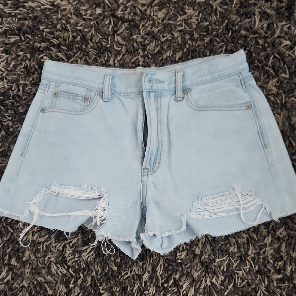American Eagle Outfitters Blue Jean Shorts Distressed High-Waisted